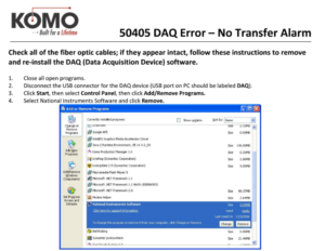 50405 DAQ Error – No Transfer Alarm